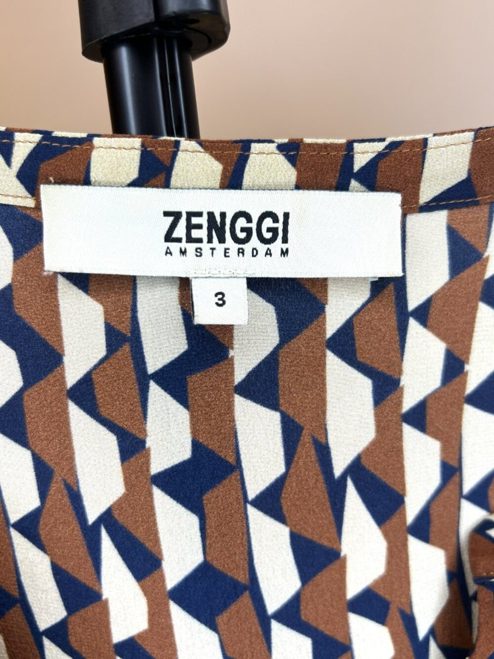 'Zenggi Amsterdam' Geometric Print V-Neck Shift Dress Blue Brown - Size 3en - Picture 6 of 7